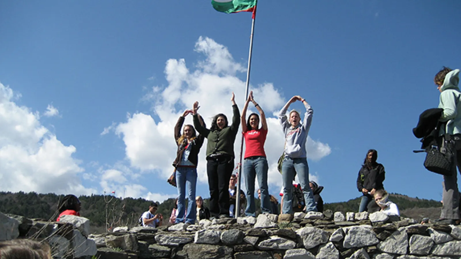 Students making O-H-I-O in Plovidv, Bulgaria