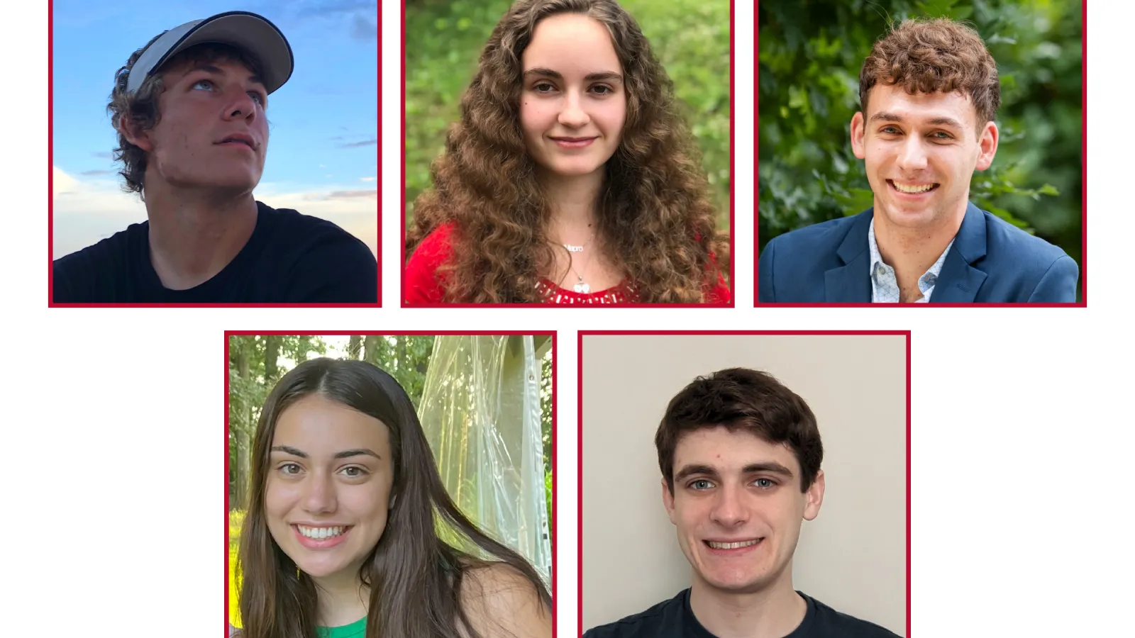 Portraits of Summer 2023 FLAS awardees. Top row, left to right: Julian Smith, Margot Hare, and Larkin Cleland. Bottom row, left to right: Ella Meyer and Joshua Silver