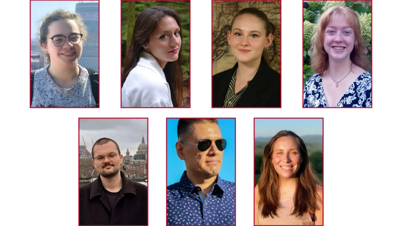 Summer 2024 CSEEES FLAS Fellows: Portraits of Kale Fuller, Sophie Boelk, Samantha Smith, Sophie Papp, Jay Hadfield, Luis Angelo Juarez and Siobhan Seigne