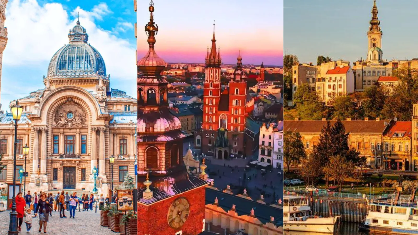 Images of Bucharest, Krakow, and Belgrade