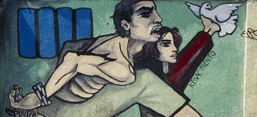 Chilean protest mural. Photo taken by Andrés Romero Spethman. (1989-90)